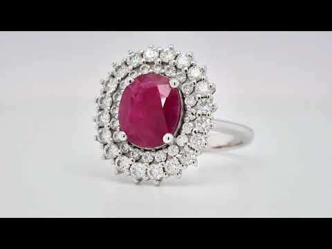 2.12 Carat Oval Ruby and 0.91 Carat Diamond Halo Ring in 18k White Gold