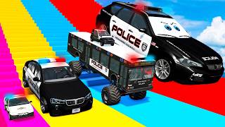 Big & Small Cars vs Stairs Color with Portal Trap - Car vs Train - BeamNG.Drive