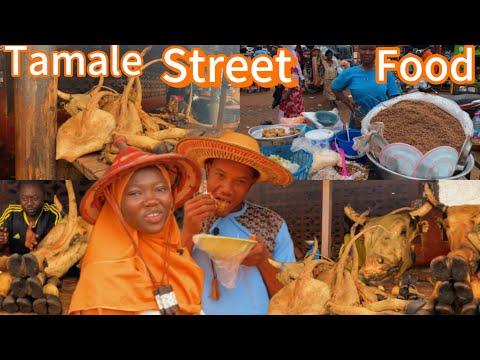 Popular street food At Tamale Vibrant MARKET I!Ghanaian local food wasawasa And Smoked Cow meat