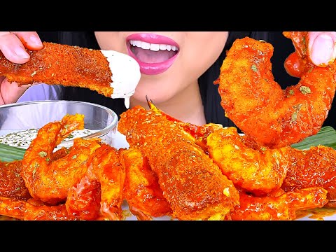 ASMR FRIED SEAFOOD BOIL DRENCHED IN HOT BUFFALO SAUCE...