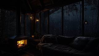 Rain Falling on the Cabin Roof in the Woods | Rain and Fire Sounds for a Peaceful Night