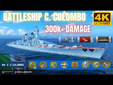 Battleship Cristoforo Colombo: EXCITING 8 Kills w/ 300K+ DAMAGE & DEV Strike CV | World of Warships