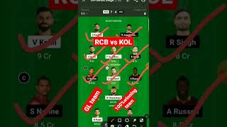 RCB VS KOL dream 11 team today match,#short #shorts #ipl #viral