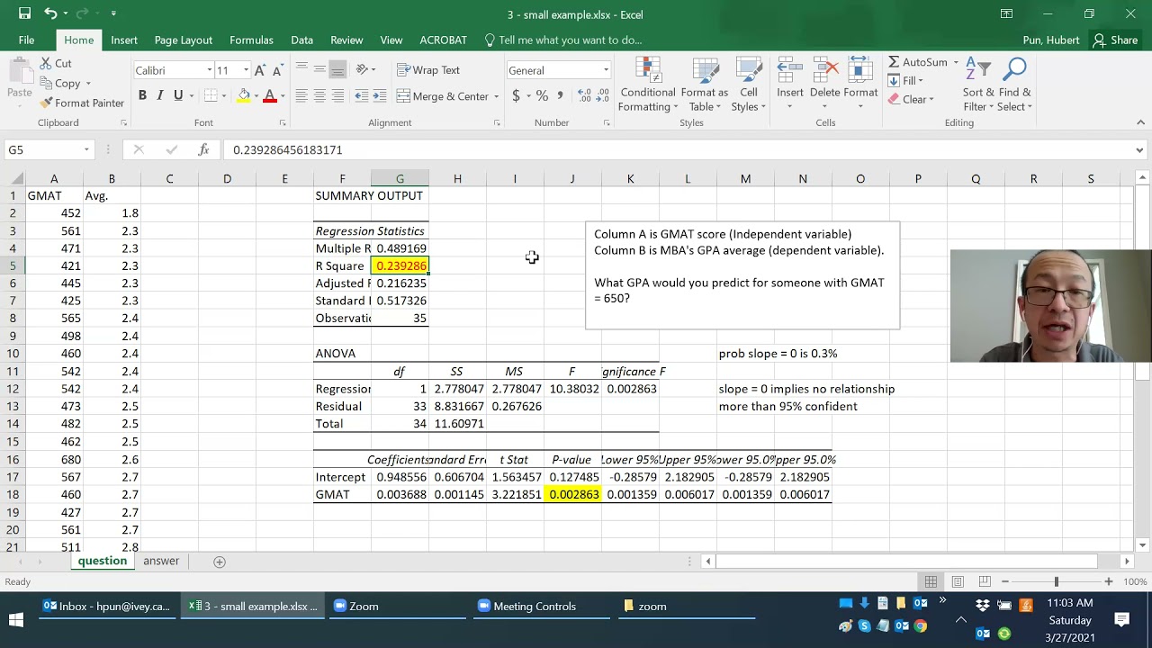 Basic Excel: single variable linear regression
