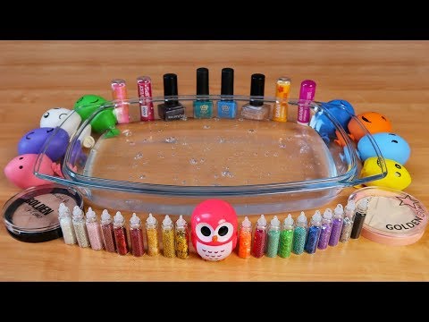 Mixing Makeup, Mini Glitter and Pom Poms Into Clear Slime ! RELAXING SLIME WITH BALLOONS Video