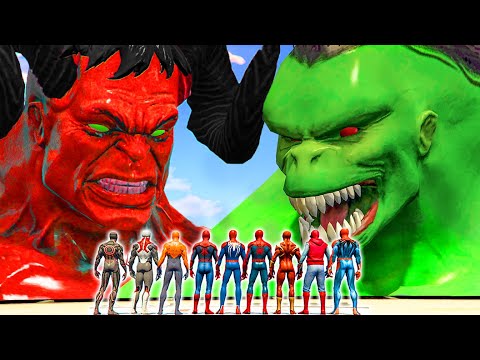 Team Spiderman vs Red Hulk Lucifer vs Hulk 2099 - What If Battle Superheroes