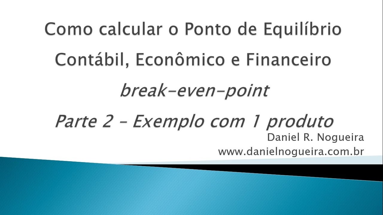 Ponto de Equilíbrio Contábil, Econômico e Financeiro - Exemplo Prático com 1 produto