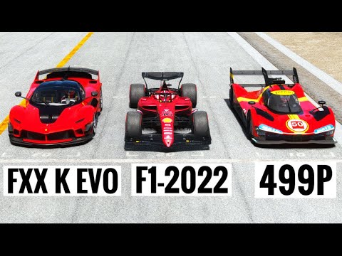 Ferrari F1 2022 vs Ferrari 499P vs Ferrari FXX K EVO - Le Mans Circuit
