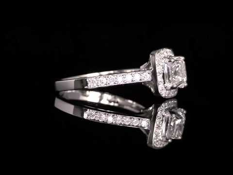 1 1/3 CTW Cushion Cut Diamond Halo Vintage Engagement Ring in 14K White Gold