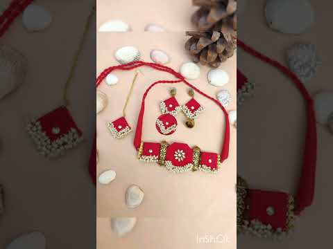 Handmade Fabric Designer Choker Necklace Set with Pearl Detailing