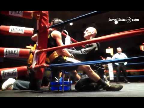 Manny Antonetty of #Lowell gets instructions from Joey Ramalho between rds of 114 NE Novice #goldeng