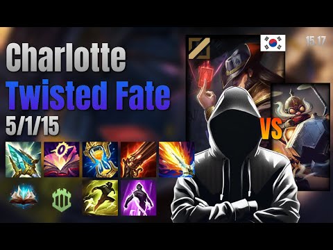 Charlotte Mid Twisted Fate vs Corki lol KR solo rank Full Game 15.17 | charlotte 트위스티드 페이트 vs 코르키