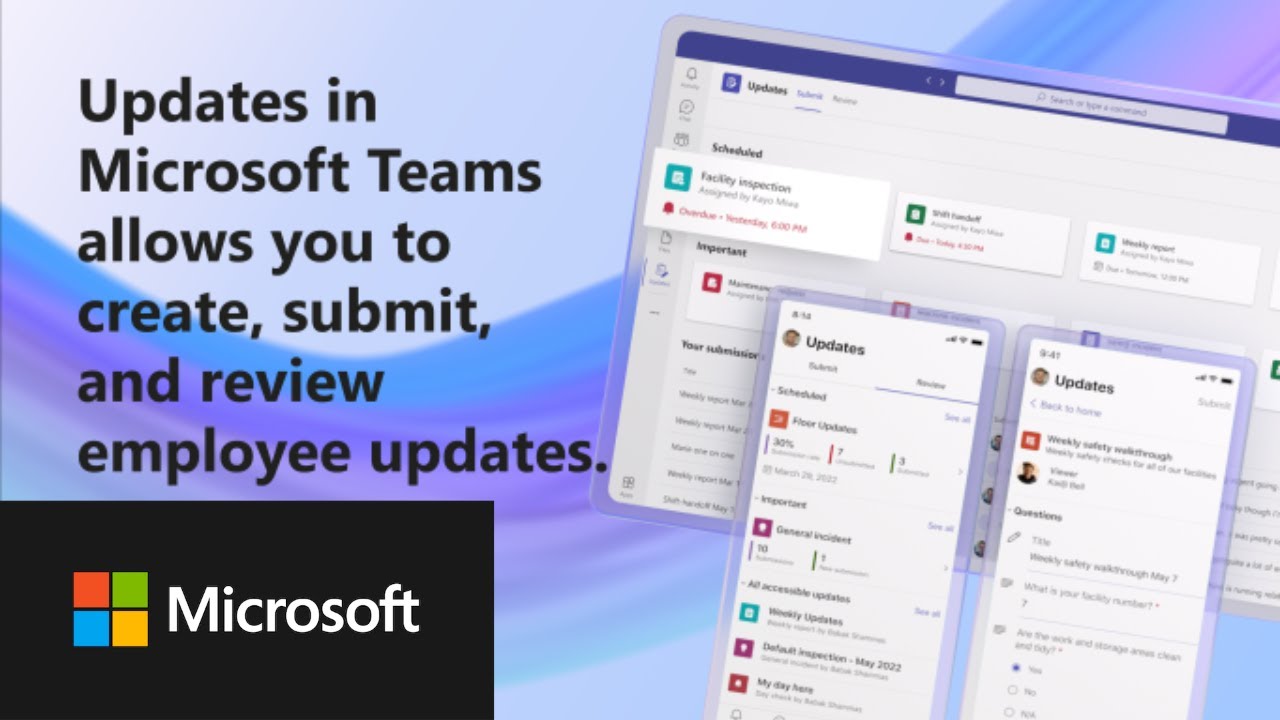 Updates in Microsoft Teams allows users to create, submit, and review employee updates