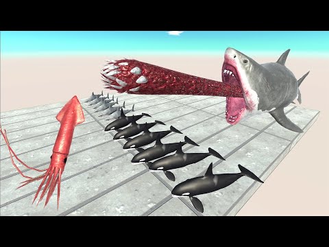 A new unit mutant megalodon chasing with aquatics running away! | Animal Revolt Battle Simulator