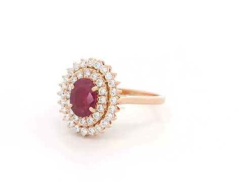 Ruby & Diamond Double-Halo Ring in 18K Rose Gold
