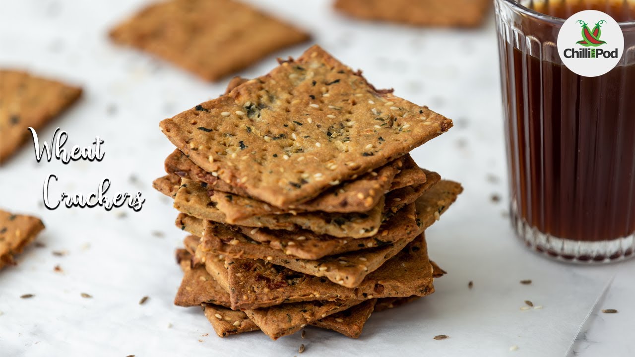 Baked Onion & Sesame crackers | Healthy Wheat crackers recipe | Low calorie snacks recipe