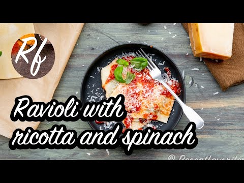 How to make your own homemade pasta ravioli filled with ricotta cheese, spinach, parsley, parmesan, nutmeg and lemon served with a tomatosauce. >