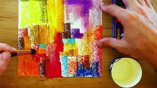Relaxing House Abstract Painting | Oil Pastel + Linseed Oil | Rainy Vibes | Colorful Art
