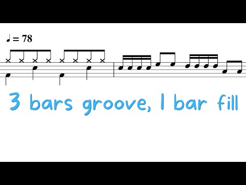 3 bars groove, 1 bar fill - Practise reading beginner drum fills with this exercise! 🥁