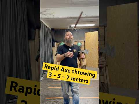 World champion axe and knife thrower are tossing some rapid axes at targets 3, 5 and 7 meters away!