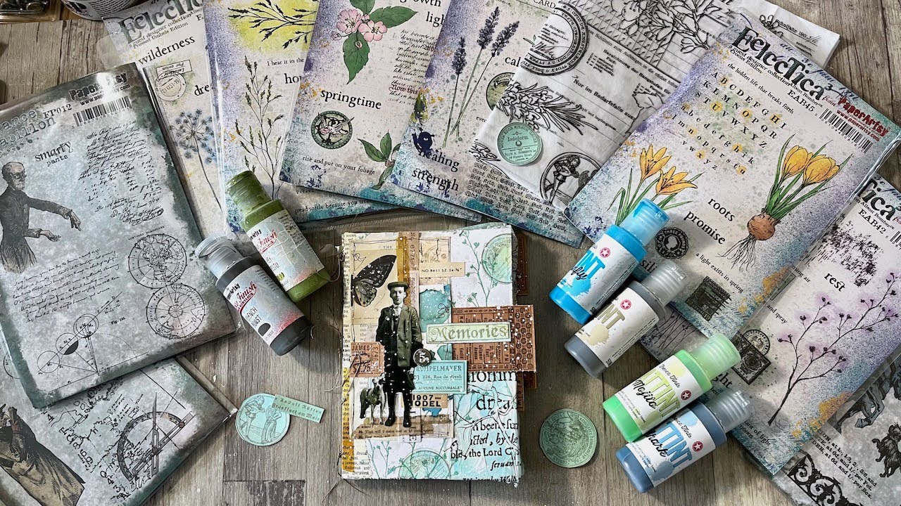 Storytelling flipthrough - handmade book with PaperArtsy stamps and Tim Holtz Idea-ology