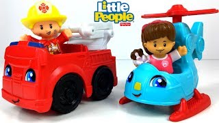 LITTLE PEOPLE TIER RETTUNG MIT HUBSCHRAUBER KATZE HUND & VIELEM MEHR UNBOXING SPIELSET FISHER PRICE