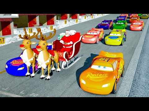 Lightning McQueen All Colors vs Santa's Sleigh Jet Engine at Drag Race 24 KM