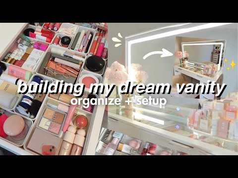 SETUP & ORGANIZE MY NEW MAKEUP VANITY W/ ME!!! *vanity tour!*