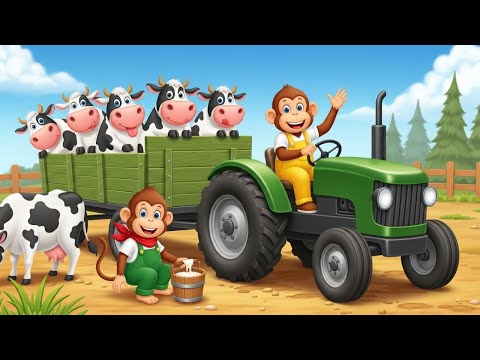 Monkey Farmer Fixes Tractor and Plows Beet Field - Farm Work | Funny Monkey Kids