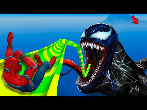 GTA 5 SPIDERMAN vs VENOM SHARK | Water Slides Ragdolls