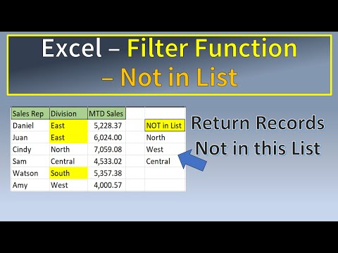 Excel Filter Function Not In List