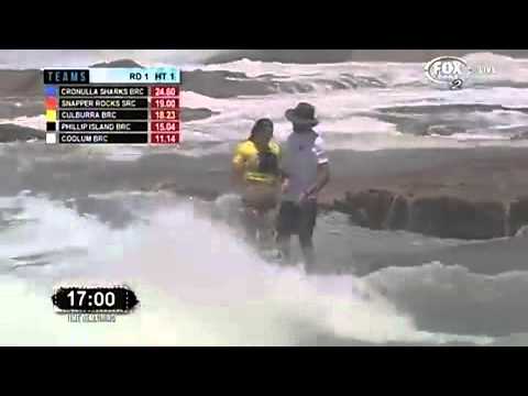 Watch the terrifying moment a surfer gets her board caught in a rock pool but fails to free herself