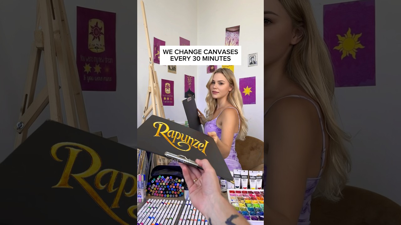 WE CHANGE CANVASES EVERY 30 MINUTES💜THEME: #RAPUNZEL 🩷 DO U LIKE MORE 1 OR 2? #tangled #art #short