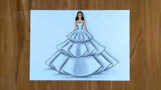 Simple Dresses drawings step by step  / Fashion illustration drawing / Fashion design Illustration