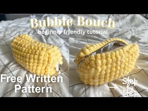 bubble pouch crochet tutorial💛  beginner-friendly tutorial // free written pattern