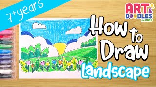 How to draw a SPRING LANDSCAPE  step by step | Art and doodles for kids