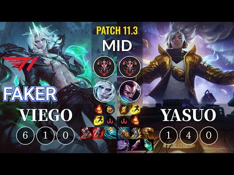 T1 Faker Viego vs Yasuo Mid - KR Patch 11.3
