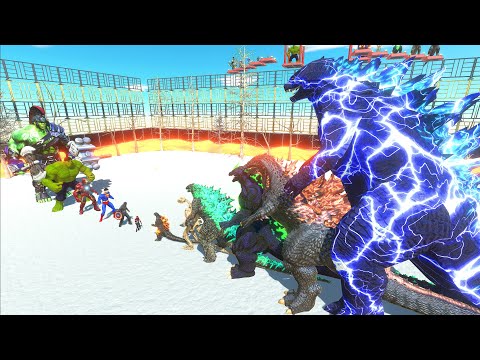 SUPERHERO All HULK & SPIDERMAN, SUPERMAN, CAPTAIN VS EVOLUTION of GODZILLA 2014 in Lava Arena - ARBS