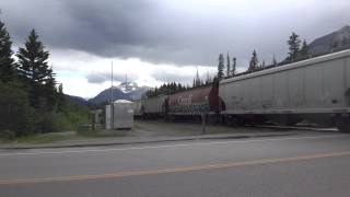 Canadian Pacific Freight zooms fast over Banff,AB