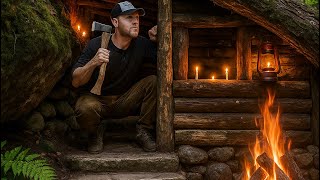 Bushcraft Shelter Camping: Building a Secret Survival Dugout Under a Fallen Tree- fishing