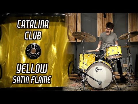Gretsch Catalina Club 4 Piece Shell Pack (18/12/14/14SN) Yellow Satin Flame image 3