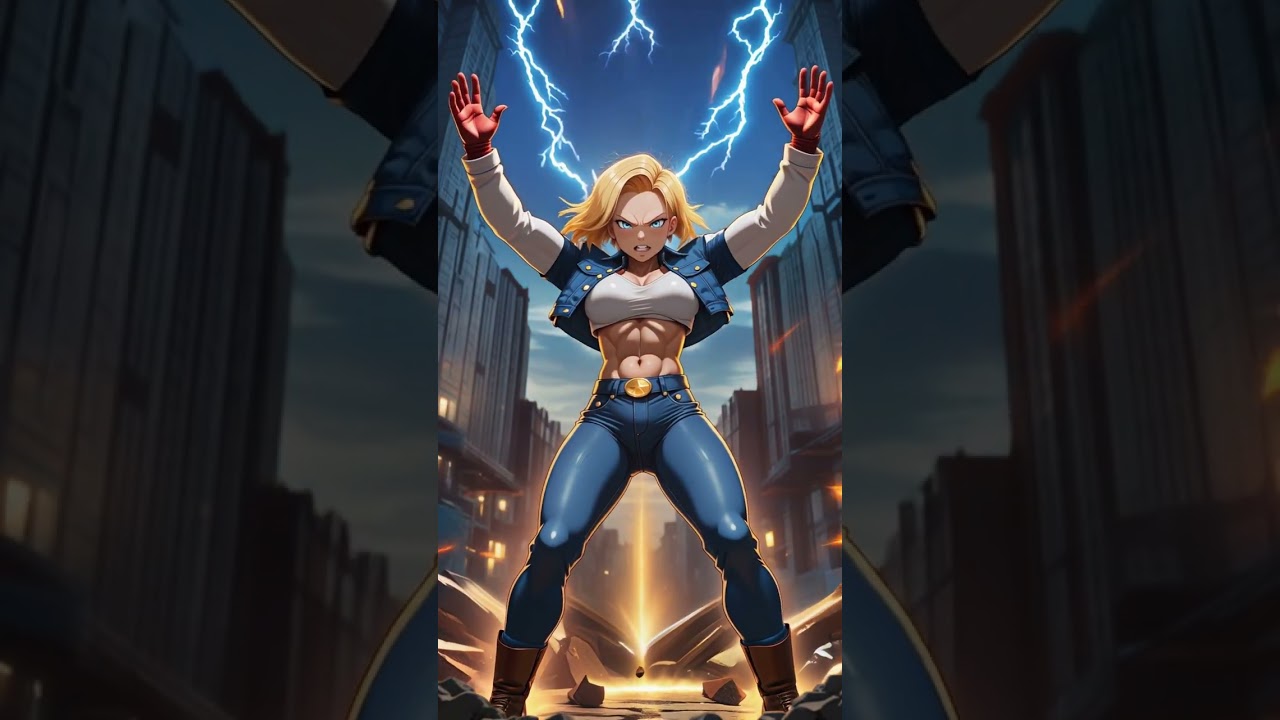 Dynamic AI Art: Android 18's Powerful Presence Amidst Chaos