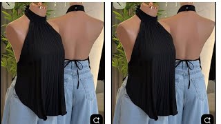 How to cut and sew this stylish halter neck backless blouse |diy blouse tutorial 