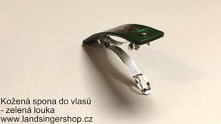 Kožená spona do vlasů - zelená louka