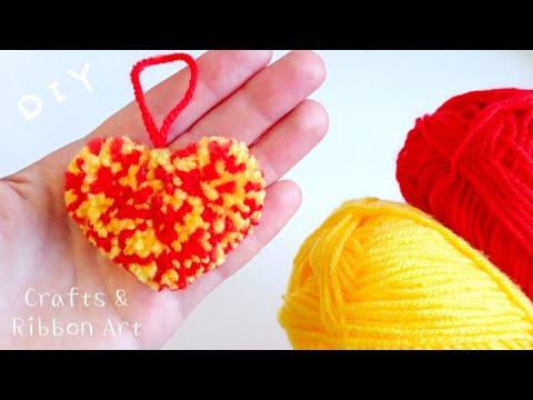 Easy Pom Pom Heart Making Idea with Fork - How to Make Yarn Heart - Amazing Valentine's Day Crafts