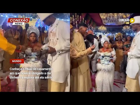 Vídeo: Conheça o ritual de casamento em que noivo é obrigado a dar dinheiro à esposa até ela sorrir.