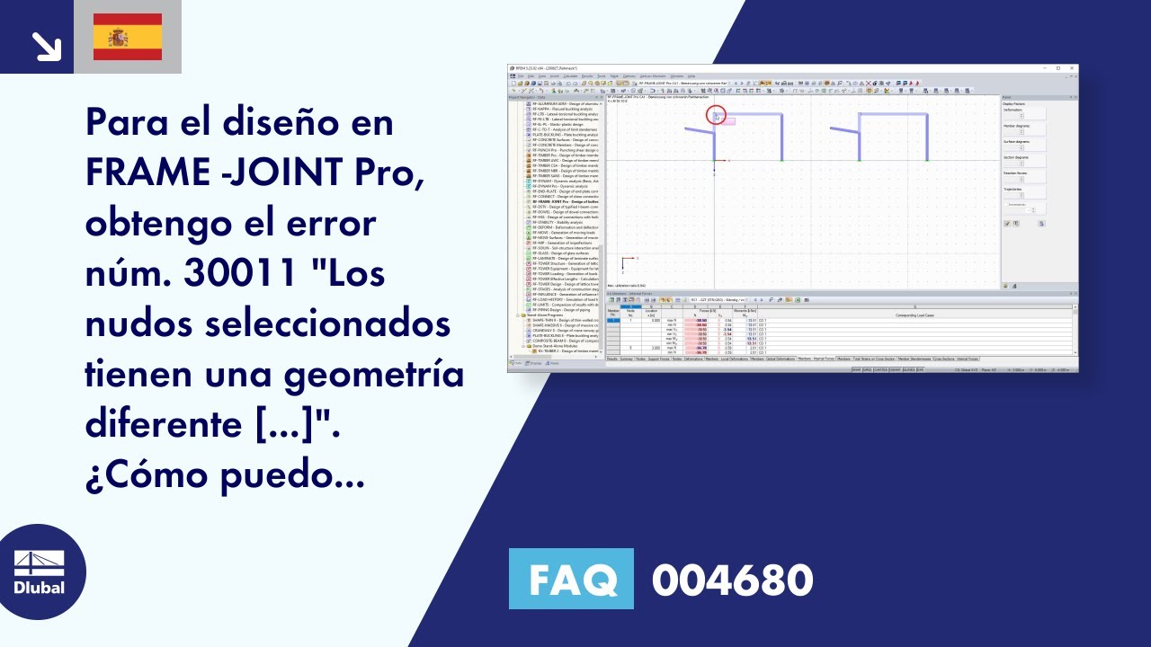 [ES] FAQ 004680 | Para el diseño en FRAME -JOINT Pro, obtengo el error núm. 30011 &quot;El seleccionado ...