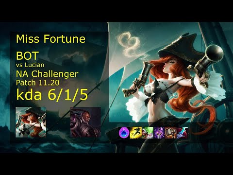 Miss Fortune ADC vs Lucian - NA Challenger 6/1/5 Patch 11.20 Gameplay