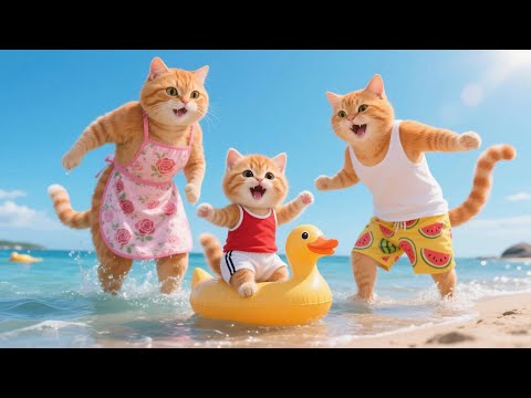 Papa Cat and Mama Cat Take Ginger on His First Beach Picnic 🌊🧺🐾 | Funny Cat Videos