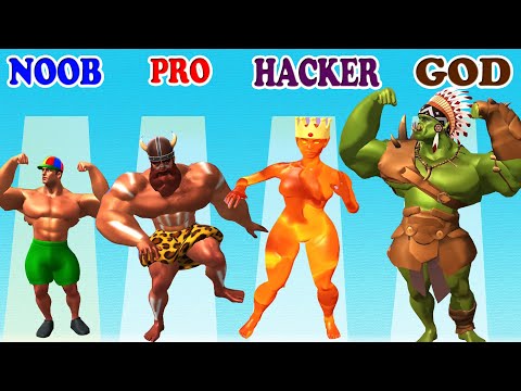 NOOB vs PRO vs HACKER vs GOD in Muscle Rush Gameplay - Who are you?